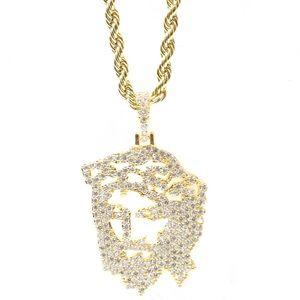 14k Gold Finish Lab Diamond Jesus Face Charm Chain
